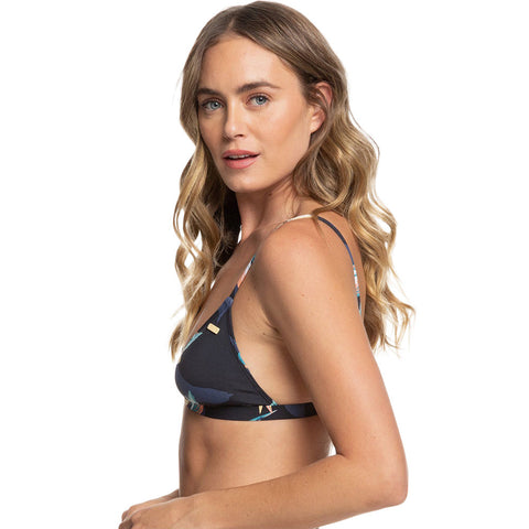 Roxy Printed Beach Classics Fixed Triangle Bikini Top - Anthracite Tropicoco