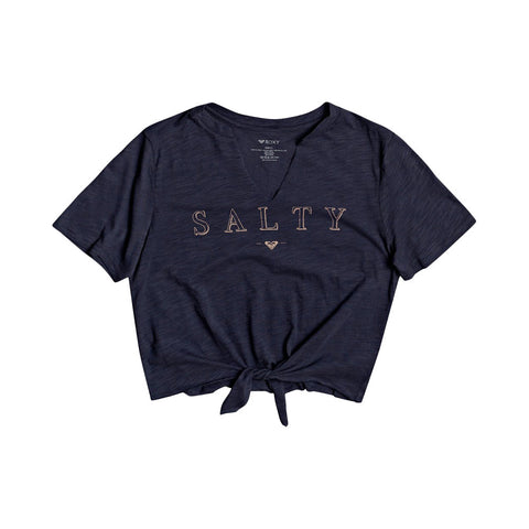 Roxy Salty Notched Tie-Front Tee - Mood Indigo