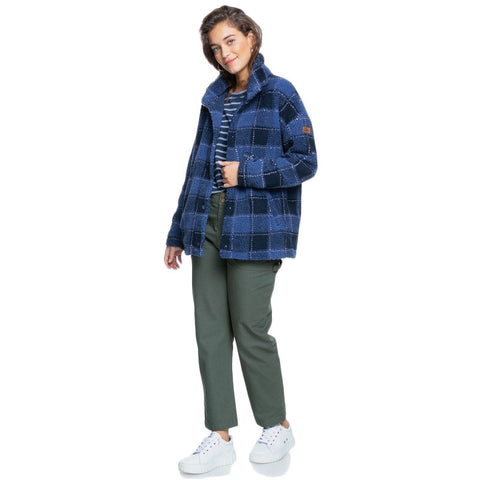 Roxy Set Your Sights Sherpa Jacket - Mood Indigo Plaid Party