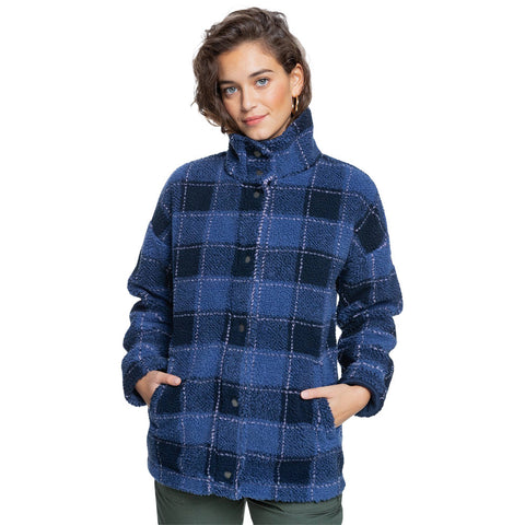 Roxy Set Your Sights Sherpa Jacket - Mood Indigo Plaid Party