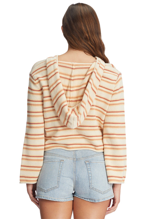 Roxy Side Swipe Poncho Hoodie - Tapioca Retro Rays Stripe - Back