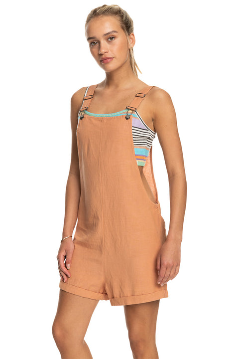 Roxy Silver Sky Again Dungaree Shorts - Cork - Side