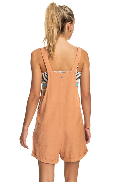 Roxy Silver Sky Again Dungaree Shorts - Cork - Back