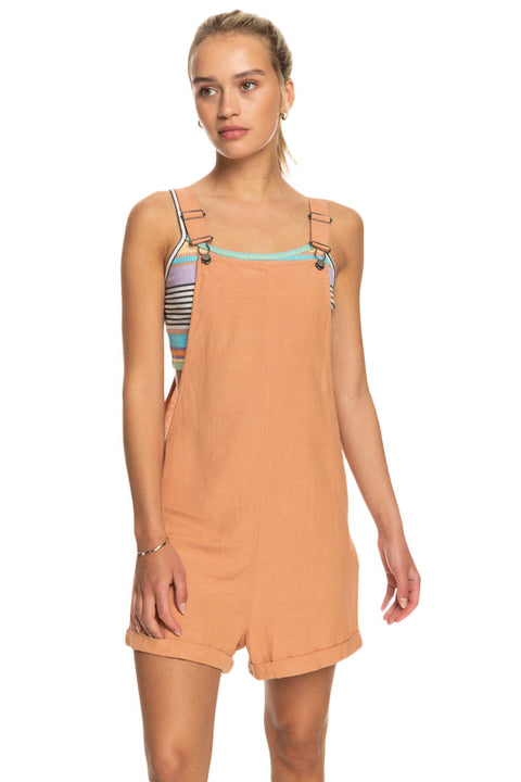 Roxy Silver Sky Again Dungaree Shorts - Cork