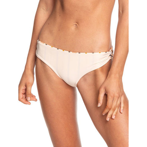 Roxy Softly Love Reversible 70's Lace Up Bikini Bottoms - Cream Tan Macy Stripe