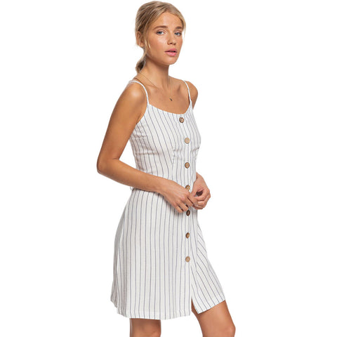 Roxy Sweet About Me Strappy Buttoned Dress - Mood Indigo Bicostripes