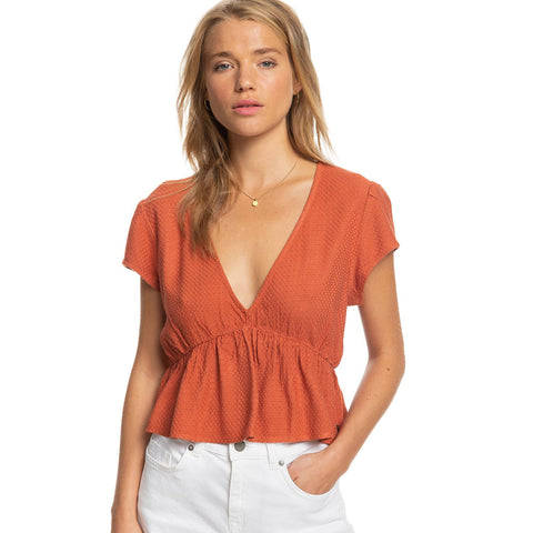 Roxy Sweet Release Short Sleeve Crop Top - Bruschetta