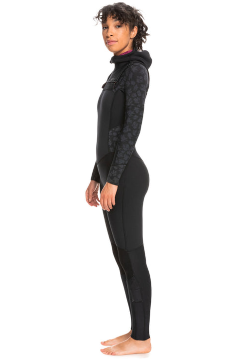 Roxy 5/4/3 Swell Series Chest Zip Hooded Wetsuit - Black