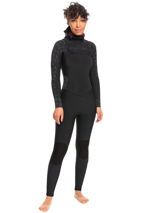 Roxy 5/4/3 Swell Series Chest Zip Hooded Wetsuit - Black