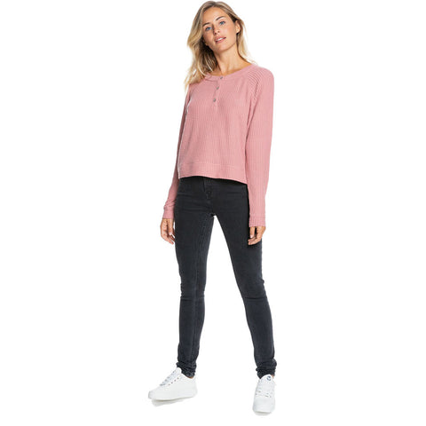 Roxy Take It Home Waffle Knit Sweater - Ash Rose