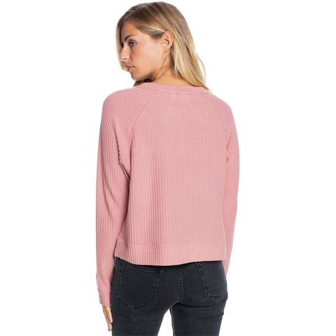 Roxy Take It Home Waffle Knit Sweater - Ash Rose