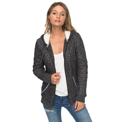 Roxy Trippin Sherpa Zip Up Hoodie - Anthracite Heather