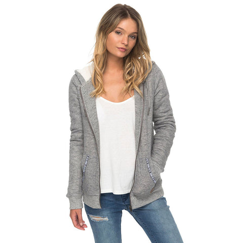 Roxy Trippin Sherpa Zip Up Hoodie - Charcoal Heather