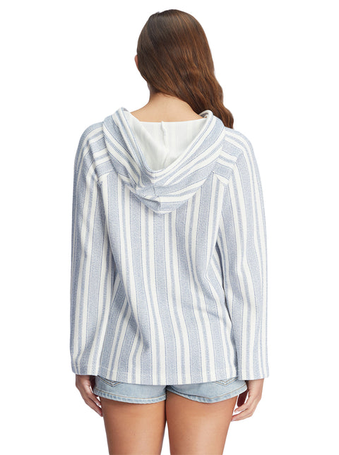 Roxy Wild And Free Poncho Hoodie - Snow White Beachside Stripe - Back