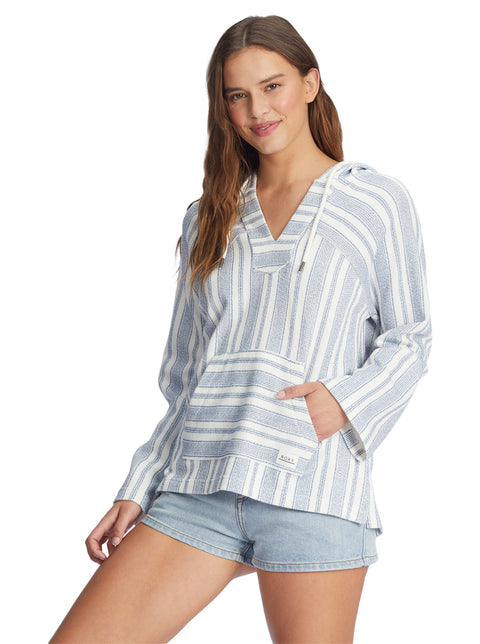 Roxy Wild And Free Poncho Hoodie - Snow White Beachside Stripe - Front