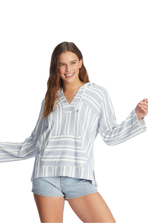 Roxy Wild And Free Poncho Hoodie - Snow White Beachside Stripe