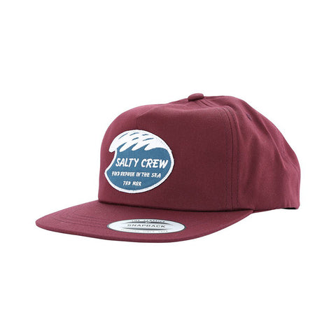 Salty Crew White Wash 5 Panel Hat - Burgundy