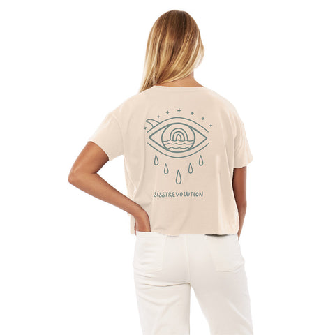 SisstrEvolution Eye Of The Ocean Crop Knit Tee - Pink Glow