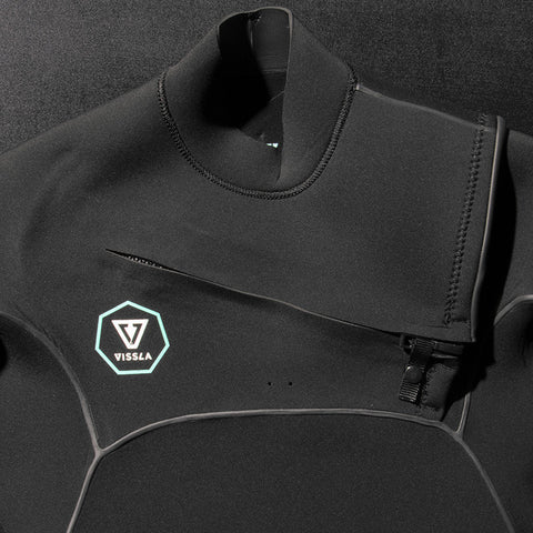 Vissla 7 Seas Power Seam 4/3 Chest Zip Wetsuit - Black - Chest Zip Closeup
