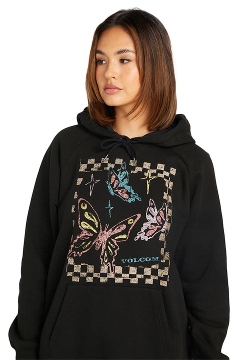 Volcom Truly Stoked Boyfriend Hoodie - Black - Closeoup