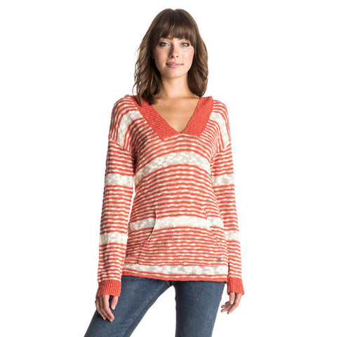 Roxy Warm Heart Stripe Hooded Poncho Sweater - Chili