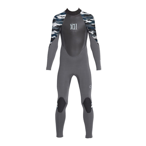 Xcel Youth Axis Back Zip 4/3 Wetsuit -Jet Black / Snow Camo