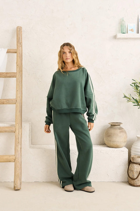 Rhythm Contrast Track Pant - Hunter- front with matching sweatshirt