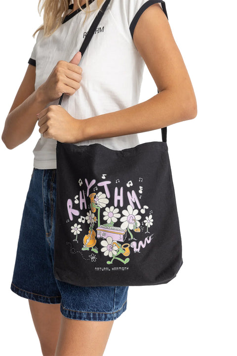 Rhythm Harmony Record Tote Bag - Black- On models shoulder