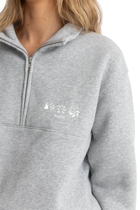 Rhythm Pacifica 1/4 Zip Fleece - Grey- Close up on chest logo