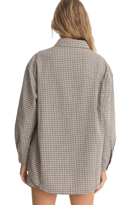 Rhythm Sandy Check Oversized Shirt - Natural- Back