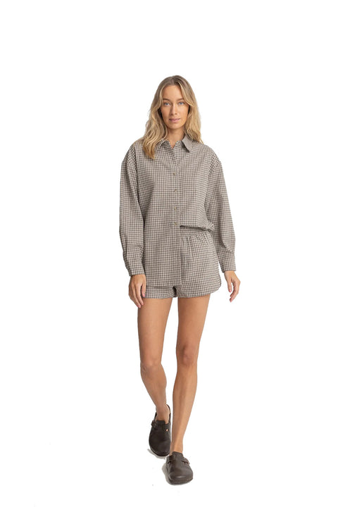 Rhythm Sandy Check Oversized Shirt - Natural- Front