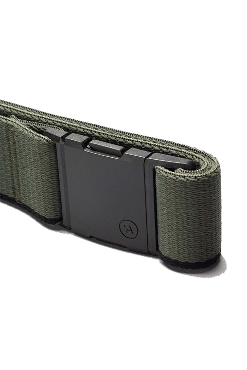 Arcade Blackwood Belt - Ivy Green / Black- Close up of closed buckle