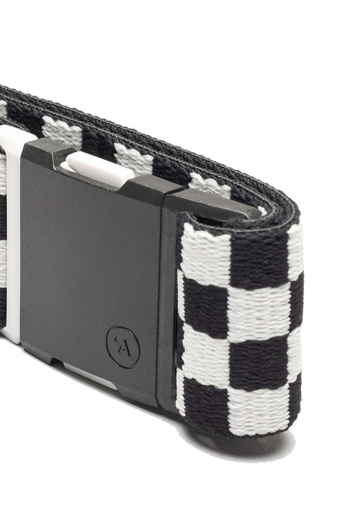 Arcade Check Belt - Black / Glacial- Close up of closed buckle