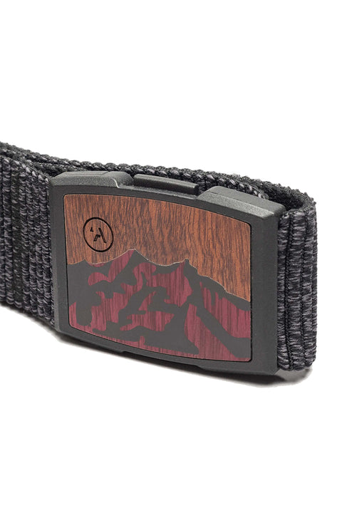 Arcade Woody Belt - Heather Limo- Close up of closed buckle