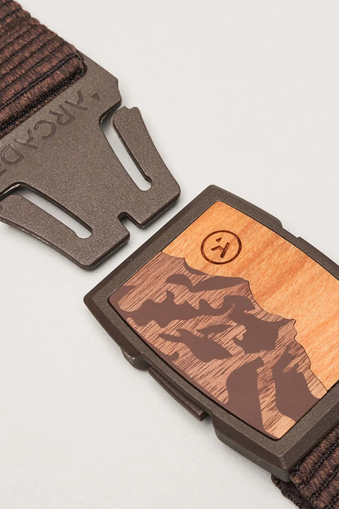 Arcade Woody Belt - Heather Walnut- Close up of open buckle