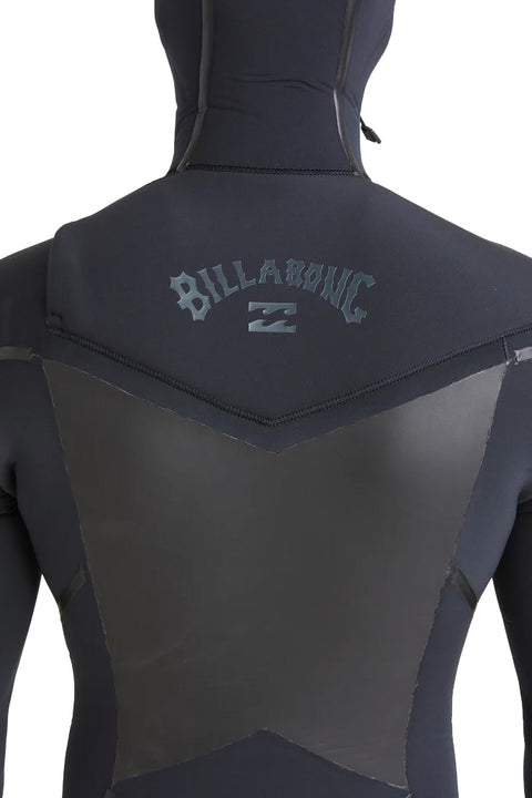 Billabong 5/4mm Absolute Natural+ Upcycler Chest Zip Hooded Wetsuit - Black- Close up on back logo