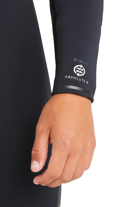 Billabong 5/4mm Absolute Natural+ Upcycler Chest Zip Hooded Wetsuit - Black- Close up on wrist cuff