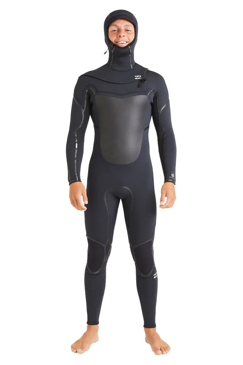 Billabong 5/4mm Absolute Natural+ Upcycler Chest Zip Hooded Wetsuit - Black- Front