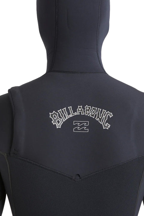 Billabong 5/4mm Furnace Natural Upcycler Chest Zip Hooded Wetsuit - Black- Close up on back logo