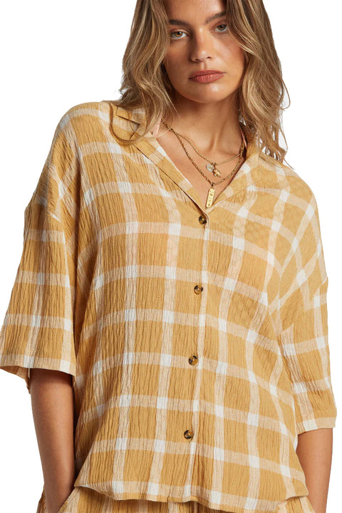 Billabong Beach Side Oversized Short Sleeve Shirt - Hemp 2- Front buttoned up