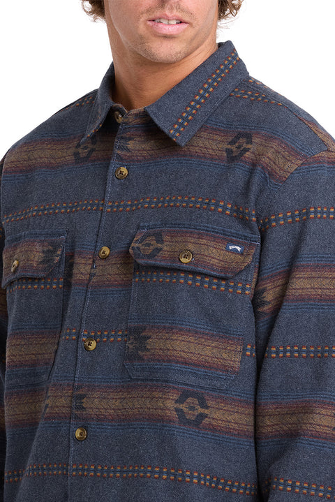 Billabong Offshore Jacquard Flannel - True Navy- Close up on print