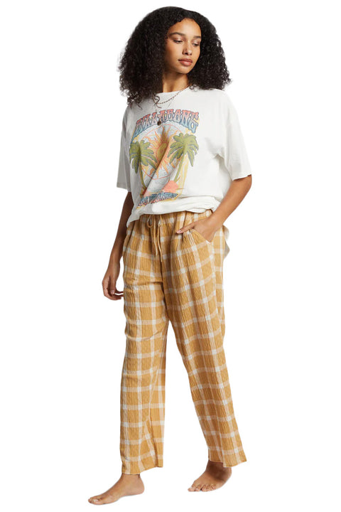 Billabong Plaid Out Elastic Waist Pants - Hemp 2- Side