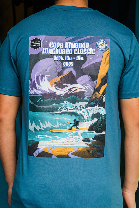 Cape Kiwanda Longboard Classic 2025 Tee - Cobalt Back Closeup Shot