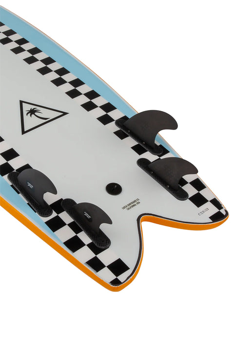 Catch Surf Heritage Retro Fish 5'8" Quad Surfboard - Pilsner / Grey / Light Blue - Fins