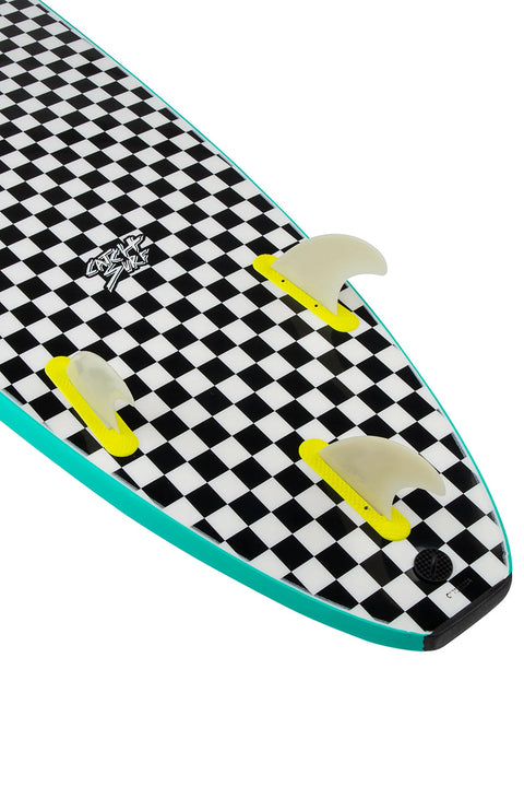 Catch Surf Odysea Log 7'6" Surfboard - Turquoise\Checkers- Close up on tail
