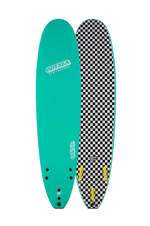 Catch Surf Odysea Log 7'6" Surfboard - Turquoise\Checkers- Top and bottom view