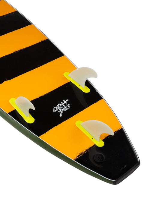 Catch Surf Odysea Log 9'0" Surfboard - Military Green / Stripes- Tail with fins up