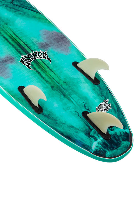 Catch Surf Odysea X Lost 7'2" Crowd Killer Surfboard - Turquoise/Tie Dye- Close up on fins