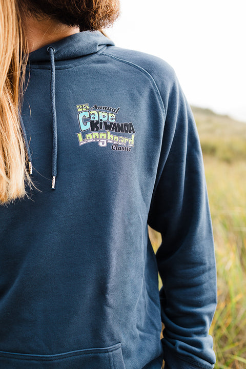 Cape Kiwanda Longboard Classic 2024 Hoodie - Navy - Front Closeup