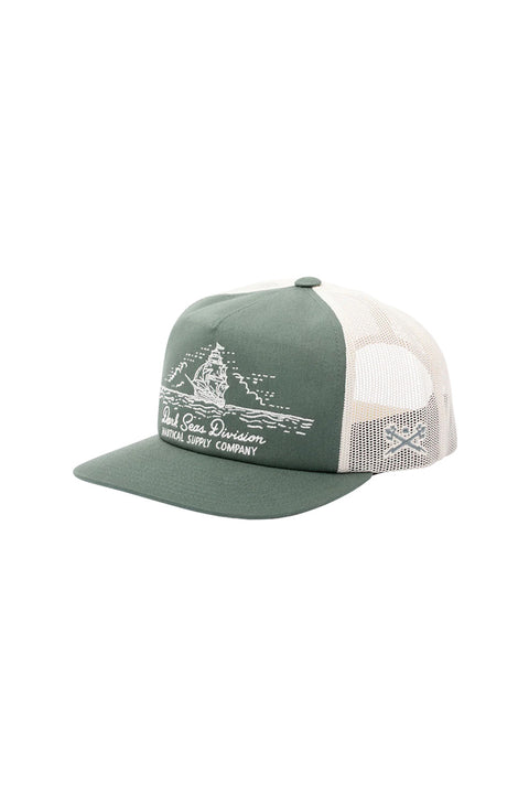 Dark Seas Tall Ship Hat - Green / White- Front and side